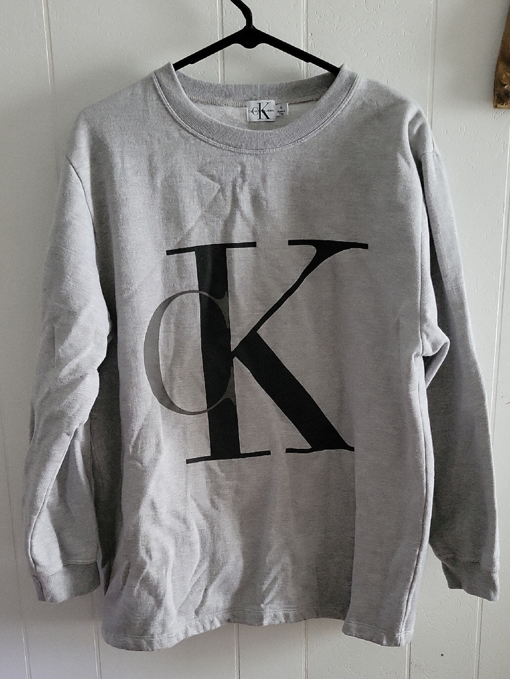 Calvin Klein Light Gray Crewneck Sweater with Black CK Logo